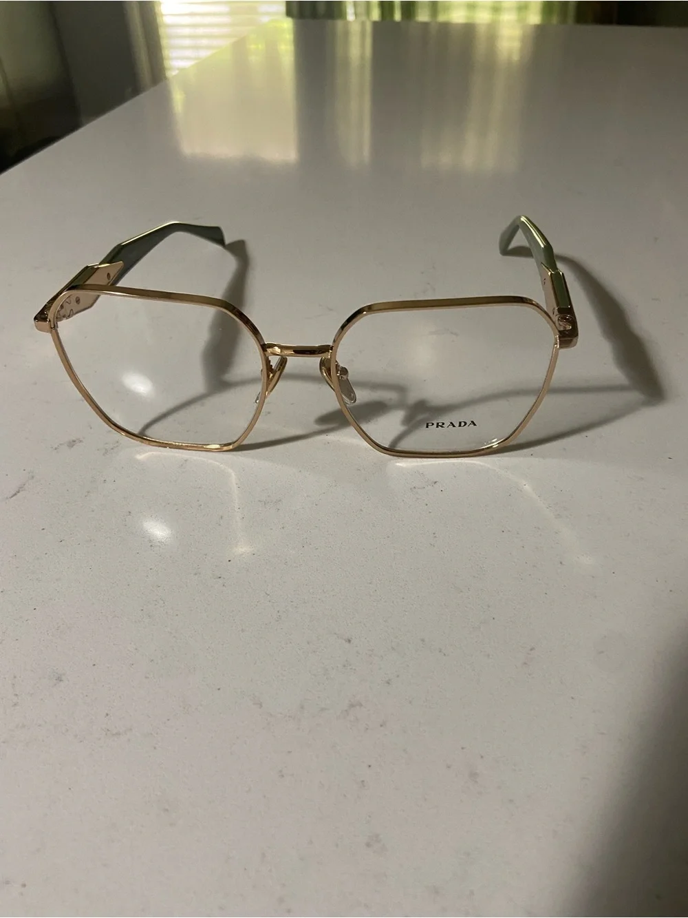 Prada Gold Hexagonal Metal Eyeglass Frames NWOT